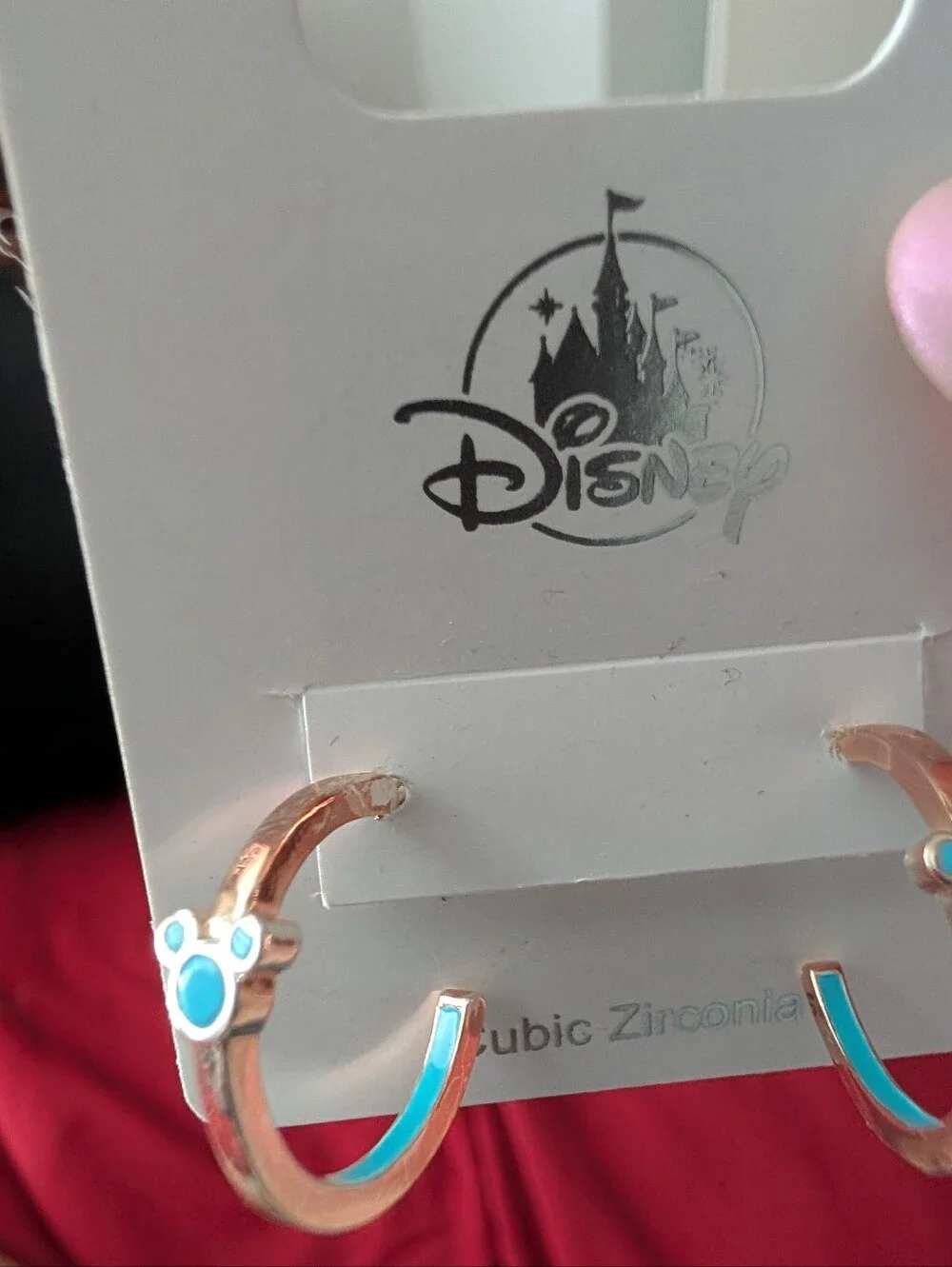 Disney Rose Gold Hoops with Turquoise Mickey Accents